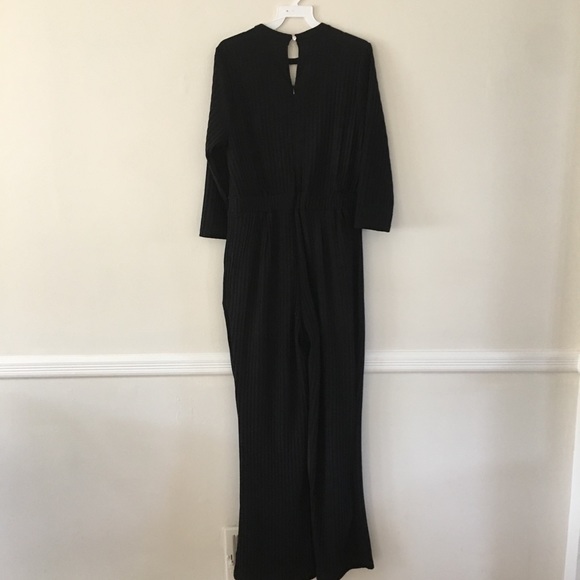 Plus Size Black Ribbed Knit Choker Jumpsuit - Picture 6 of 6